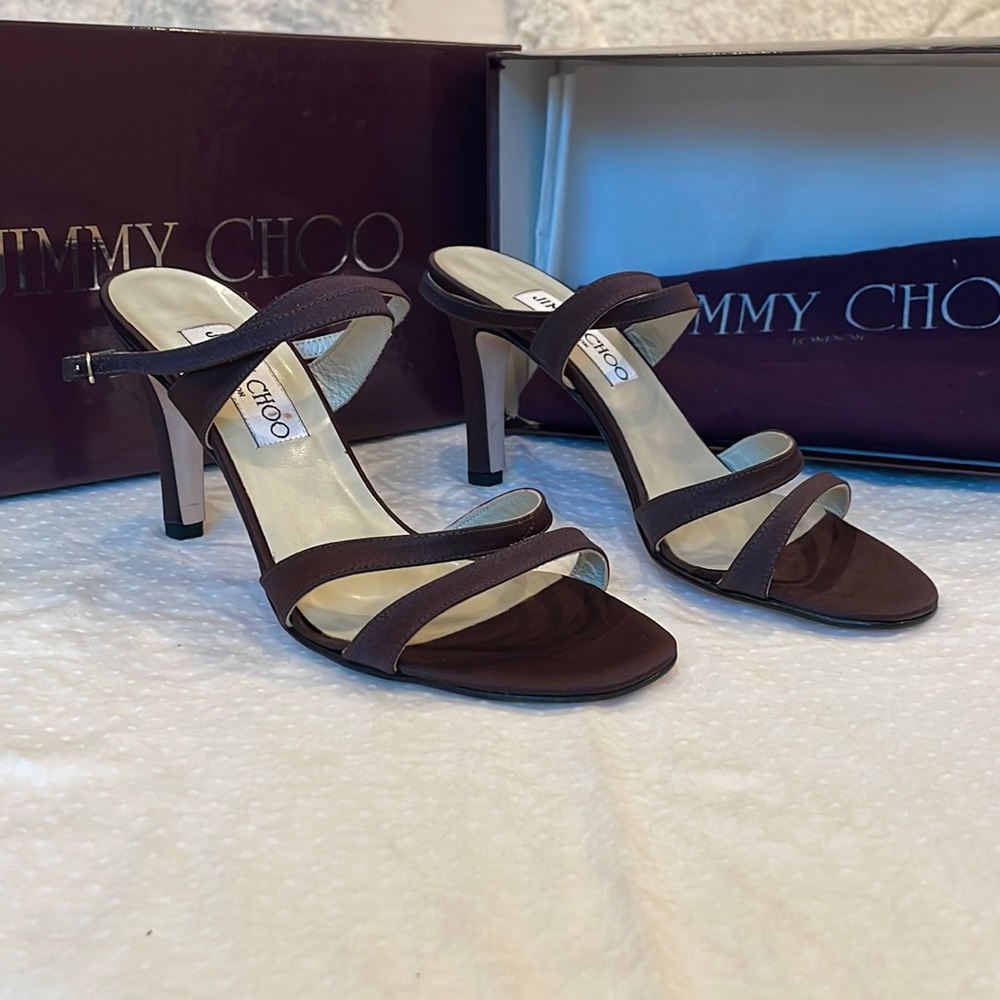 NEW Jimmy Choo brown satin in original box with dust bag